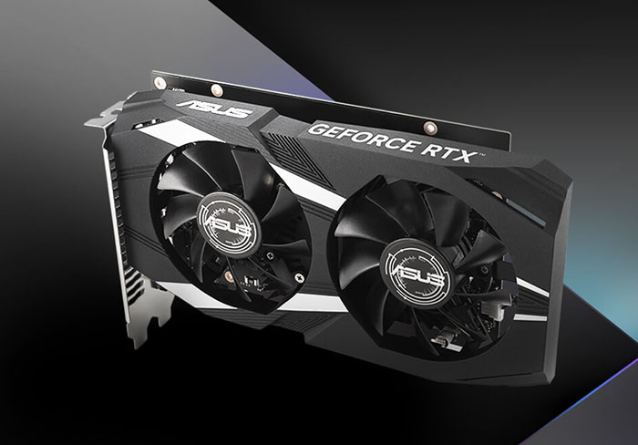 Vista frontal de la tarjeta gráfica ASUS Dual Radeon RX 7600 XT