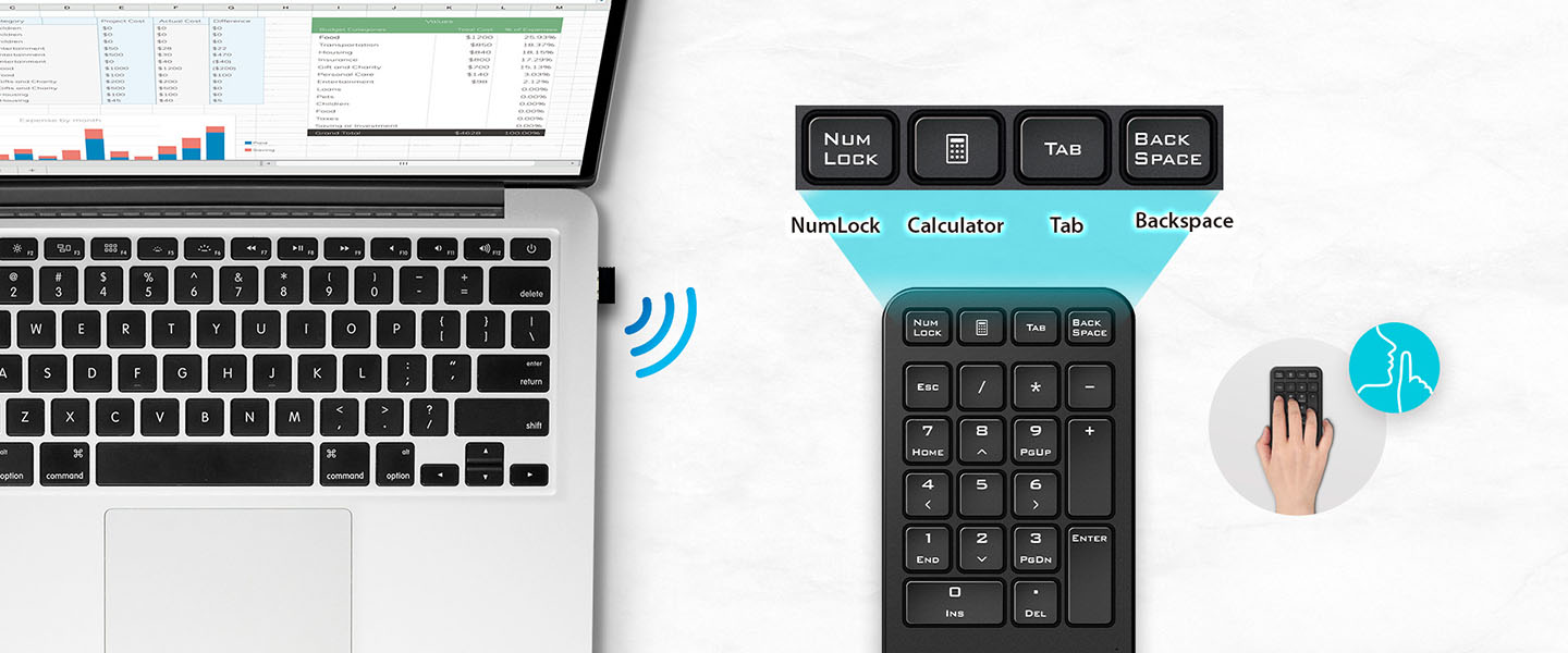 Teclado Numérico Inalámbrico Silencioso Genius NumPad 1000, ELEVE SU EXPERIENCIA DE ESCRITURA CON LAS 21 TECLAS SILENCIOSAS