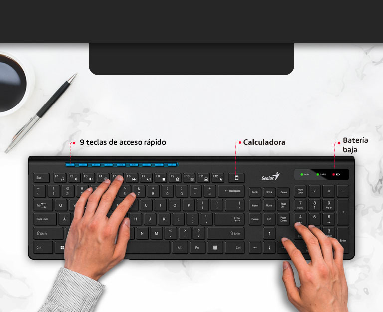 Teclado inalámbrico Genius SlimStar 7230, 9 teclas de acceso multimedia y acceso rápido