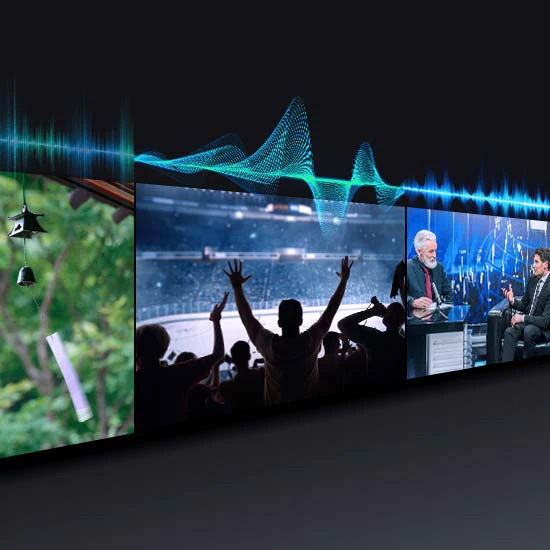 Las ondas sonoras se pueden ver encima de las imágenes de televisión. El sonido está optimizado según cada contenido.