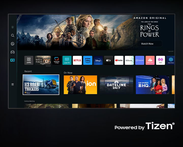 La nueva interfaz de usuario Smart Hub impulsada por Tizen se muestra para mostrar una amplia variedad de servicios OTT y contenido que se está brindando.